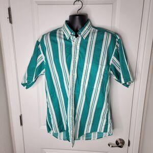 Vintage Dillard's Mareh Mens Size Med Shirt Button Down 80s 90s Green Stripe NWT